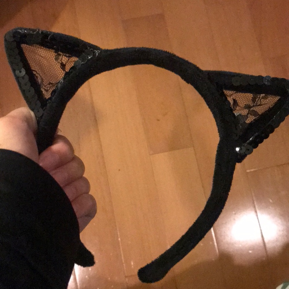 Lace and sequin cat headband ears